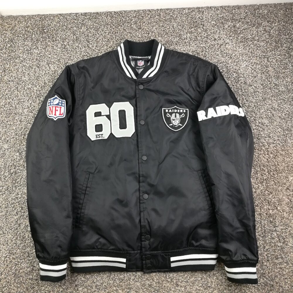 Las Vegas Raiders Jacket Satin Bomber Quilted Snap Button Primark Mens XS
